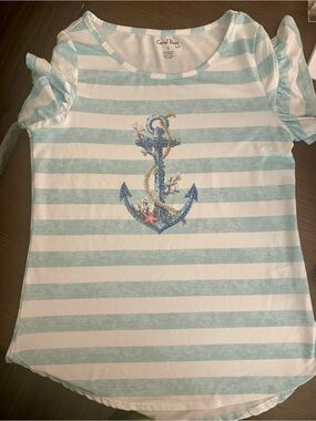 Coral Bay Women’s Blue Stripe Anchor Tee